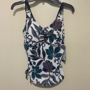 Free Country Women's Floral Swim Top - White, Purple, Teal